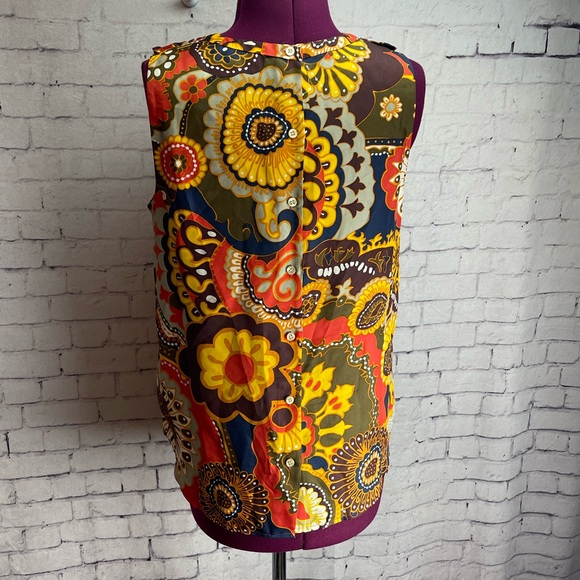 J crew size 4 silk sleeveless blouse warm color print - Picture 4 of 6